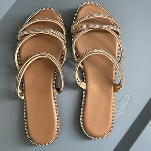 Rhinestone Strappy Flat Sandals